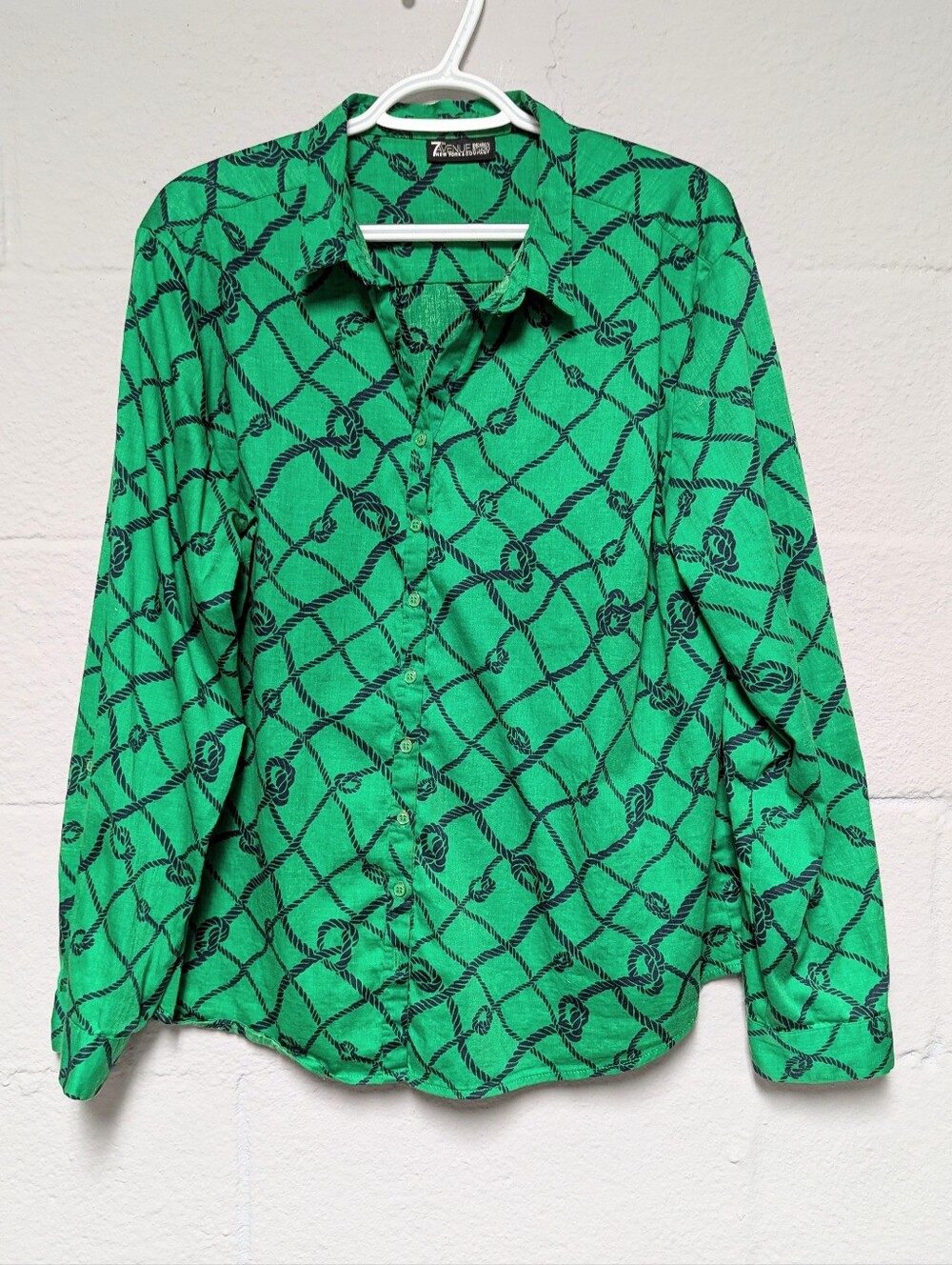 Kelly Green Button Up Shirt Size XXL Nautical Rope Design